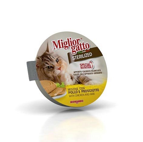 Paštika Migliorgatto Sterilized kuřecí & šunková pěna 85g