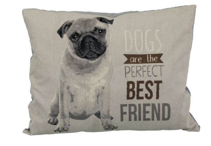 Polštář CHIPO s mopsem 60 x 48 cm šedý