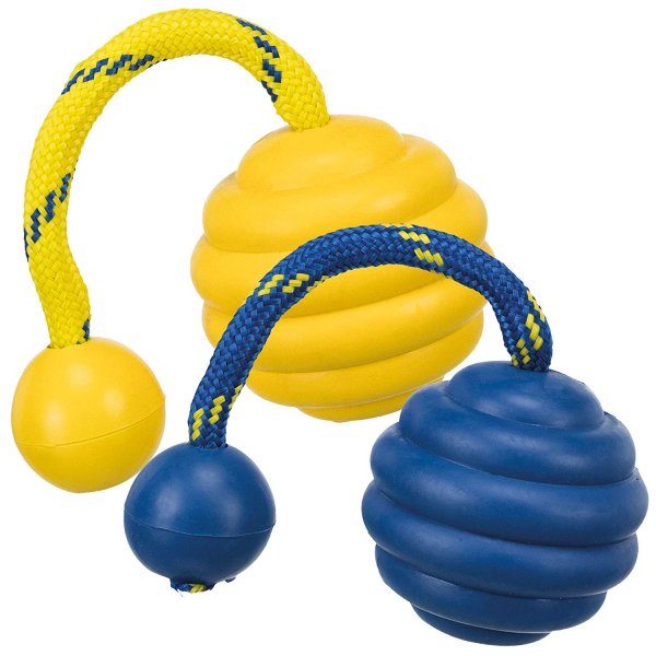 SPORTING tvrdý vlnitý míč na laně, přírodní guma 7 cm/22 cm