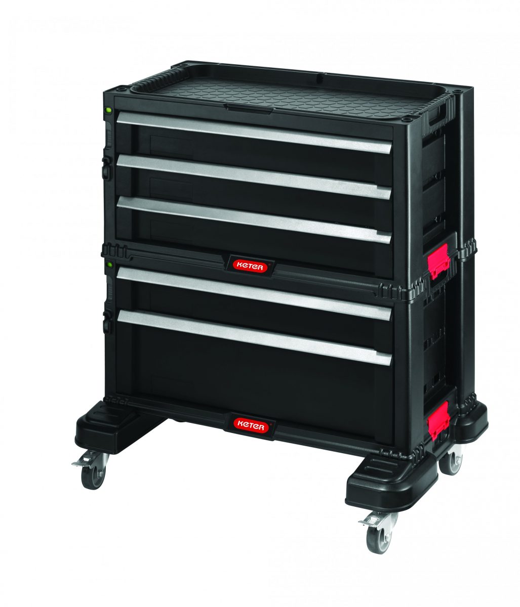 Keter Skříňka s 5 šuplíky na kolečkách, černá/červená