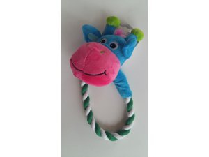 Modro-růžová žirafa s kruhem  - 22 cm pískací