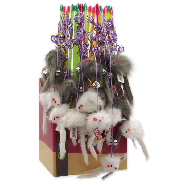 Hračka MAGIC CAT prut s myškou a rolničkou catnip 17 cm + 49 cm 24ks