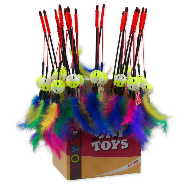 Hračka MAGIC CAT prut míček plastový s pírky 22 cm + 50 cm 1ks
