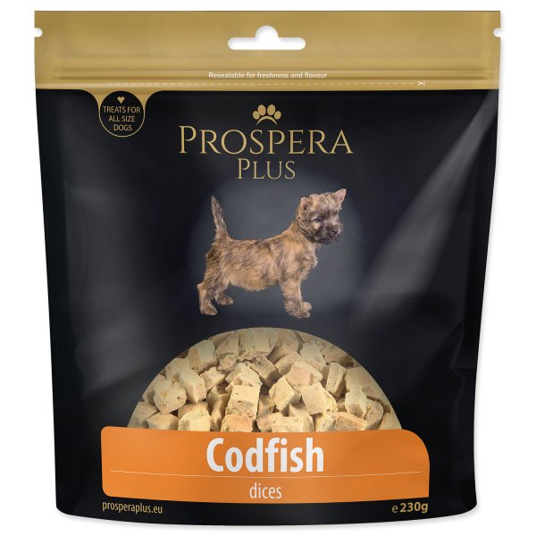Pochoutka PROSPERA Plus tresčí kostky 230g