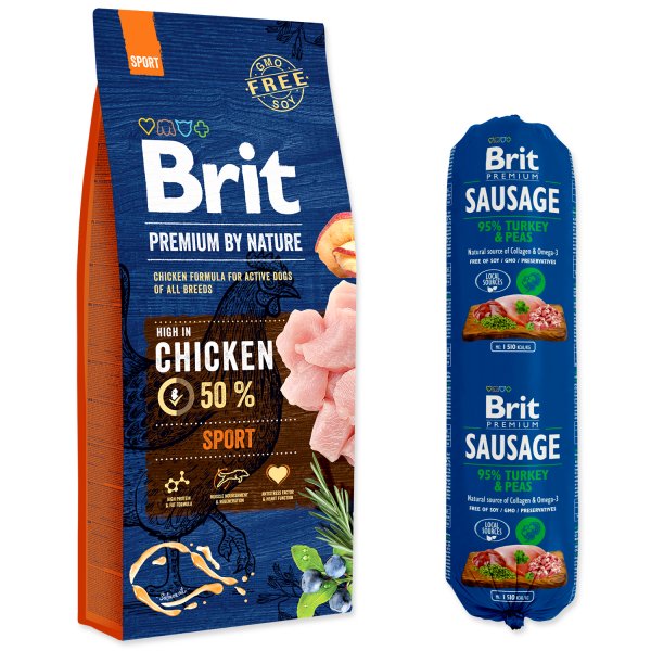 Brit Premium by Nature Sport + Brit Sausage Turkey & Peas 800 g ZDARMA 15kg