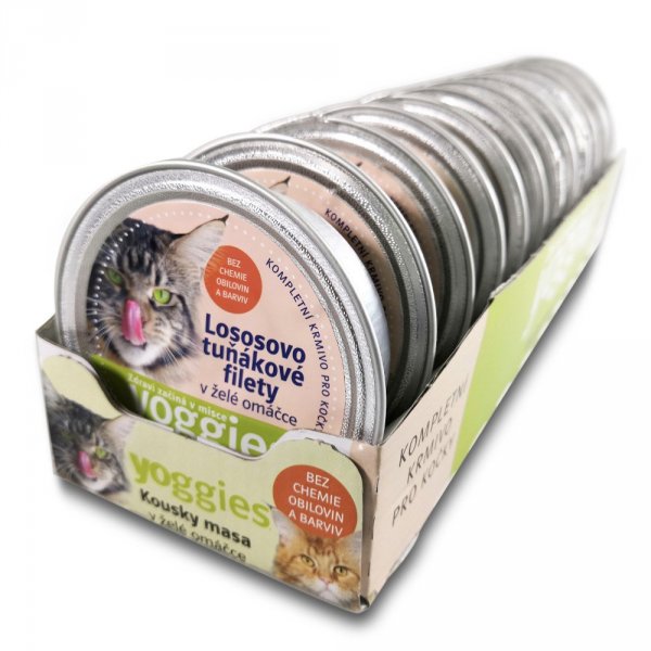 Yoggies mističky s lososem a tuňákem v želé 85 g 11+1ks