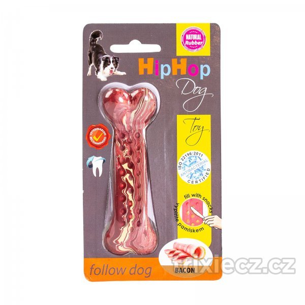 Antibakteriální dentální kost s vůní slaniny HIP HOP přírodní guma 11 cm