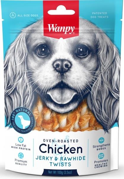 Wanpy Dog Chicken Jerky & Rawhide Twists 100 g