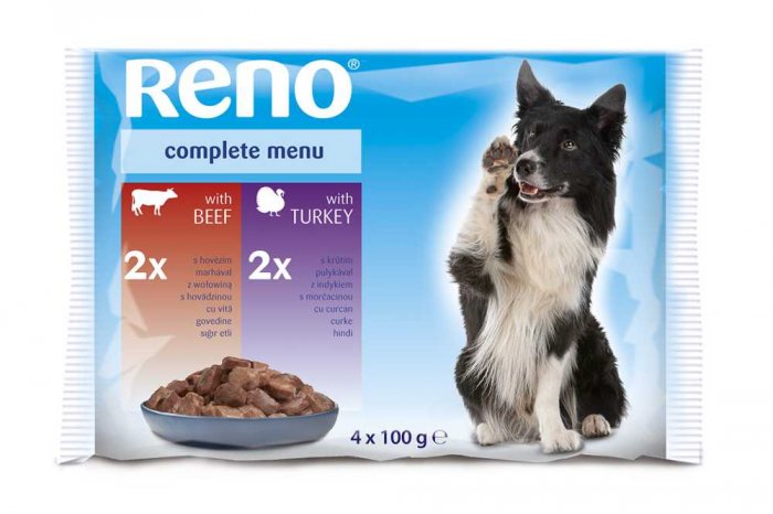 RENO Dog hovězí a krůta, kapsa 100 g (pack 4 ks)