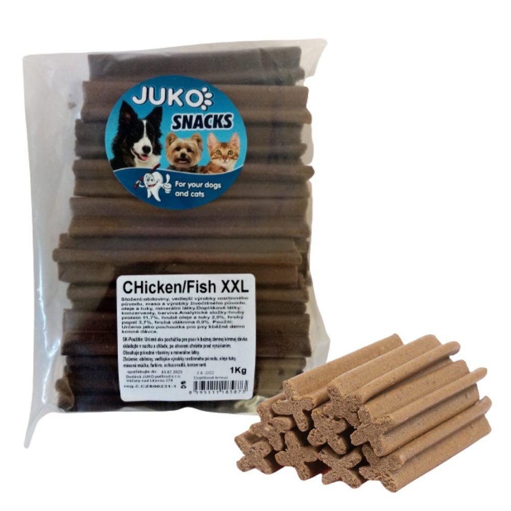 Dentální kříž XXL kuřecí/rybí JUKO Snacks 1 kg (cca 34 ks)