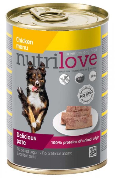 Nutrilove pes kuřecí paté, konzerva 400 g