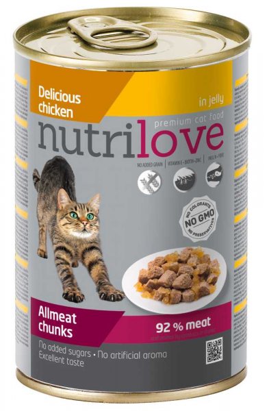 Nutrilove kočka kousky kuřecí v želé, konzerva 400 g