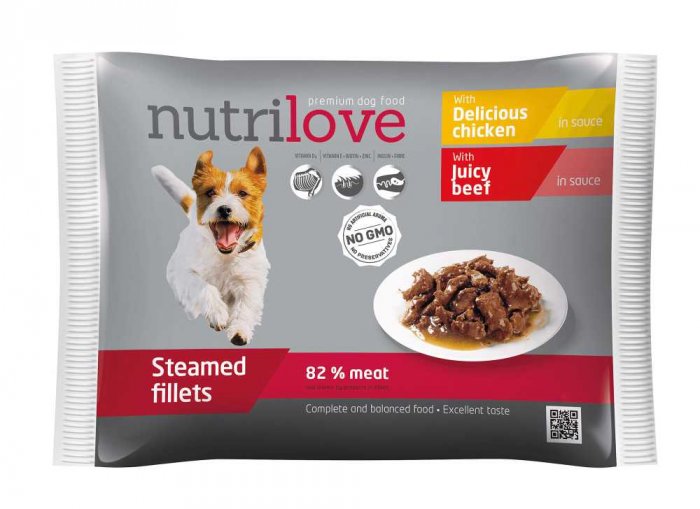 Nutrilove pes kapsička, šťáva 2x kuřecí+2x hovězí 85g
