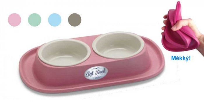 COBBYS PET Soft Touch PP Double 31x20x3,5cm dvě plastové misky se stabilní gumovou podložkou 0,46l
