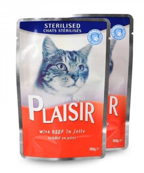 Plaisir Cat Sterilised hovězí v želé, kapsička 100 g