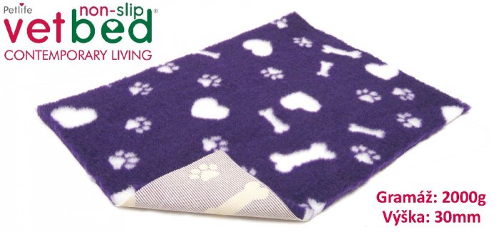 Vetbed protiskluz/Drybed Fialová motivy 75x50cm 2000g,30mm