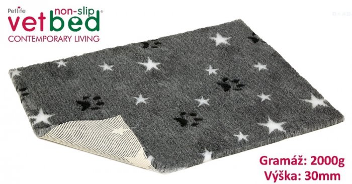 Vetbed protiskluz/Drybed Šedý hvězda s packou 100 x 75 cm, vlas 30 mm