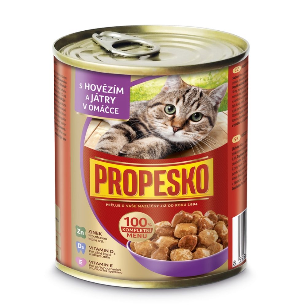 PROPESKO Cat hovězí a játra v želé, kousky 830 g