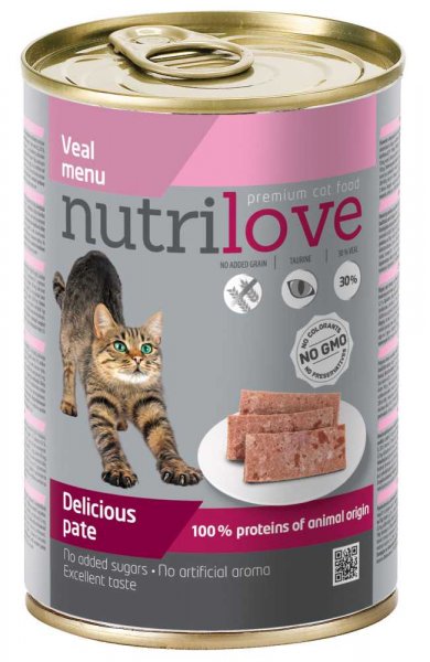 Nutrilove kočka paté telecí 400g