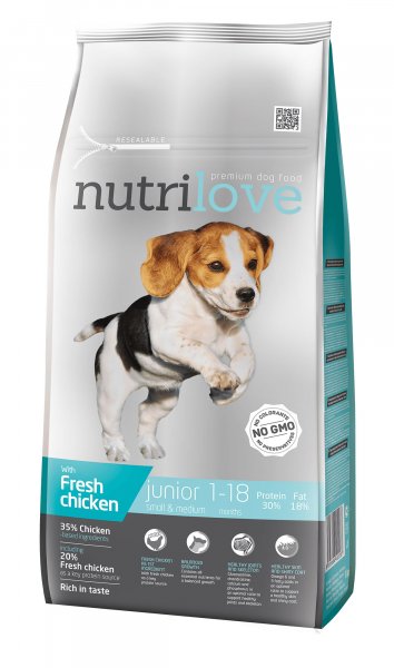 Nutrilove pes granule JUNIOR Small&Medium fresh kuřecí 8kg