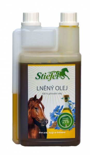 Stiefel Lněný olej pro zdravou srst a zažívání lisovaný za studena, láhev s dávkovačem 1 l