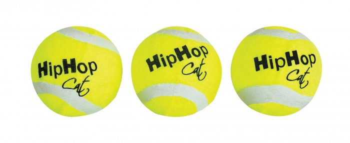 Balení-tenisový míček s rolničkou 4 cm HIPHOP CAT (3 ks v bal.)