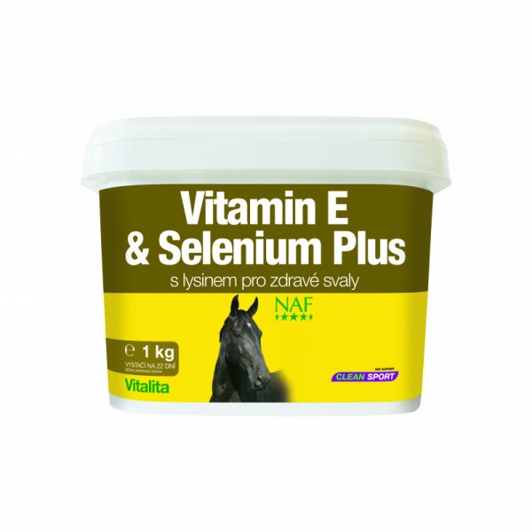 NAF Vitamin E and Selenium plus, vitamín E a selen pro správnou funkci svalů koní v zátěži, kyblík 2,5 kg