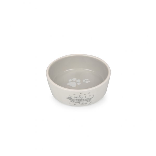 Keramická miska pro psy bílo/šedá s jezevčíkem 13,8 x 4,7 cm