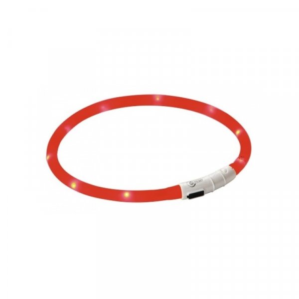 Obojek pro psy silikonový svítící, LED, nabíjecí, červený, 55 cm