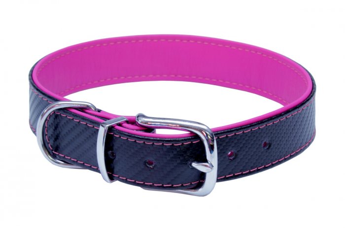 Kožený obojek CARBON - 04133 fuchsie 32x66, 32x52-61