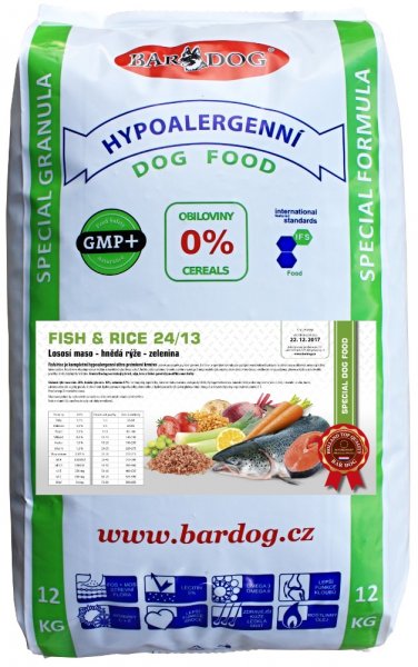 BARDOG FISH & RICE - Lososí maso - hnědá rýže - zelenina 12 kg