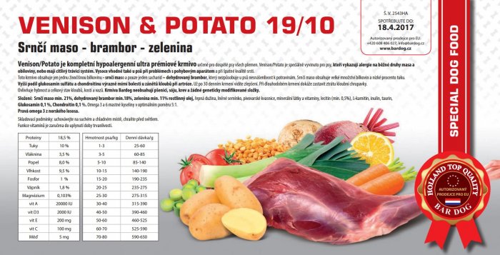 Bardog Hypoalergenní Venison Potato 19/10 4 kg