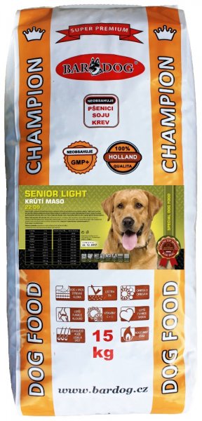 BARDOG SENIOR & LIGHT 22/09 krůtí maso s rýží pro starší psy 15 kg