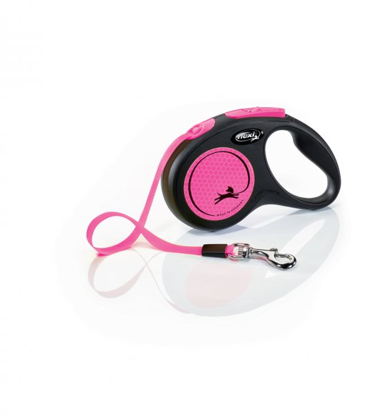 Vodítko FLEXI Neon S pásek 5m/15kg černá/růžová NEW