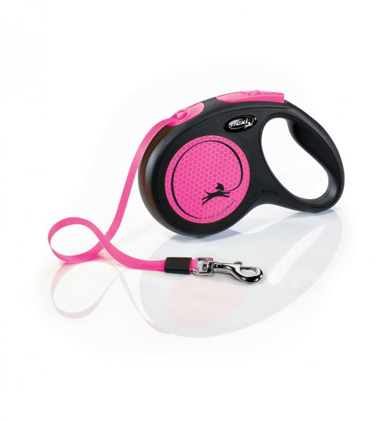 Vodítko FLEXI Neon M pásek 5m/25kg černá/růžová NEW