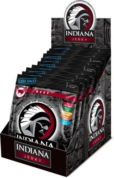 INDIANA Jerky hovězí, Less Salt, 250g - display