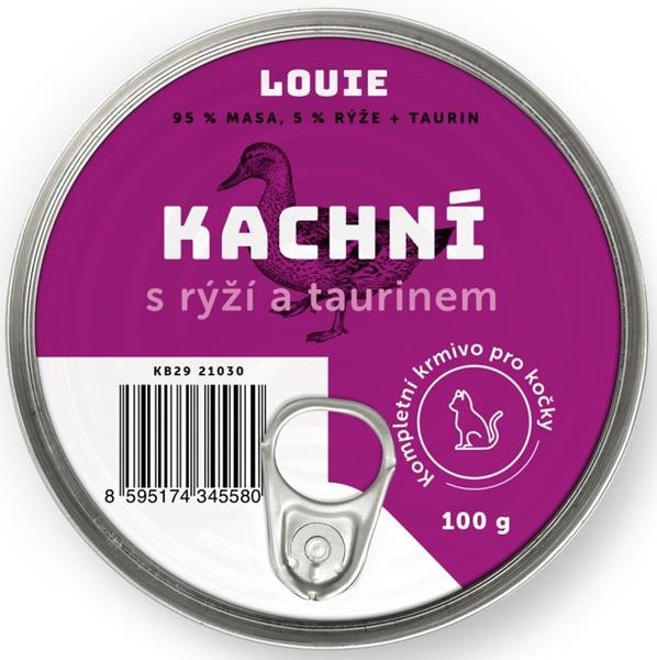 Louie konz. pro kočky kachní s rýží a taurin 100g