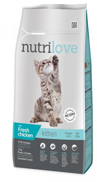 Nutrilove kočka Kitten fresh kuřecí, granule 8 kg