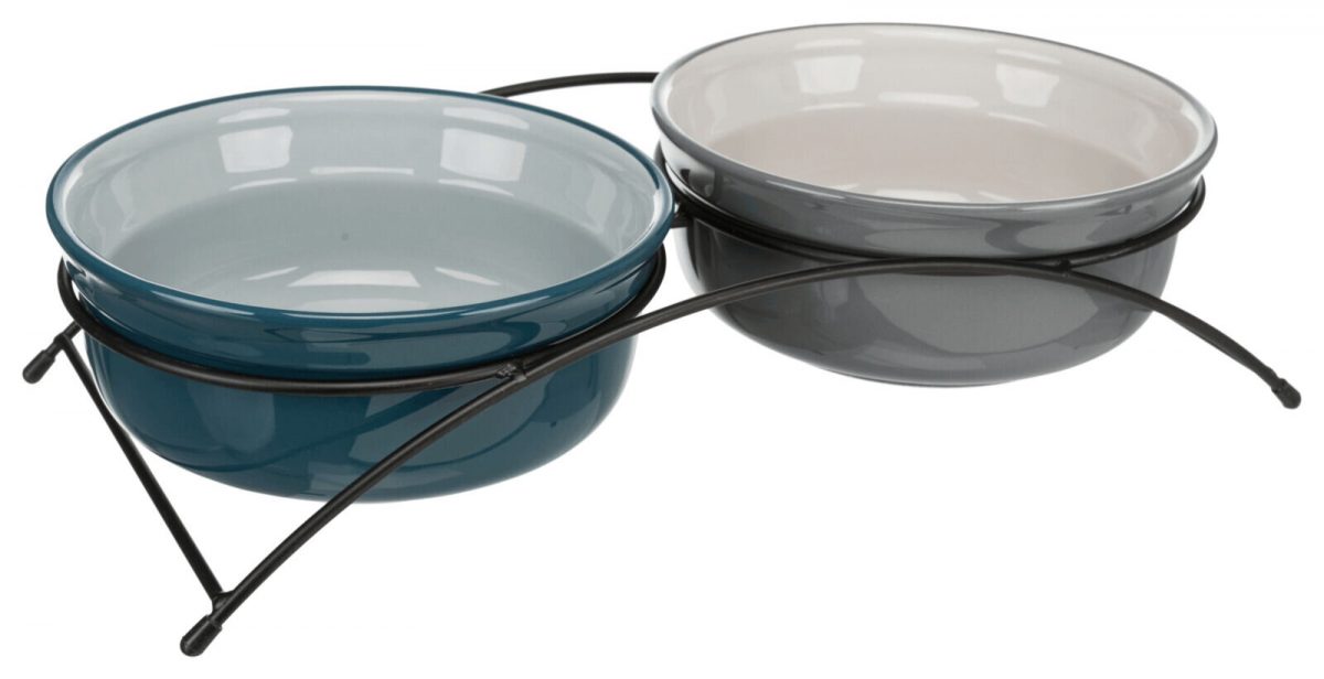 Set keramických misek v kovovém stojánku, 2 × 0.25 l/ø 13 cm, petrolejová/šedá