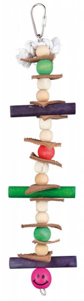 Dřevěná hračka, lano s barevnými kuličkami a kůží, 28 cm
