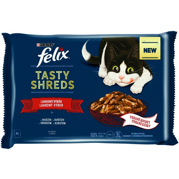 Felix TASTY SHREDS Hovězí a Kuřecí ve šťávě 4 x 80 g