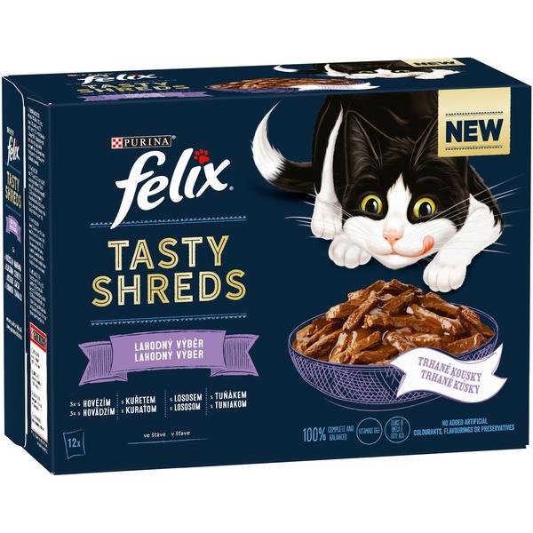 Felix Fantastic TASTY SHREDS hovězí, kuřecí, losos, tuňák 12 x 80 g