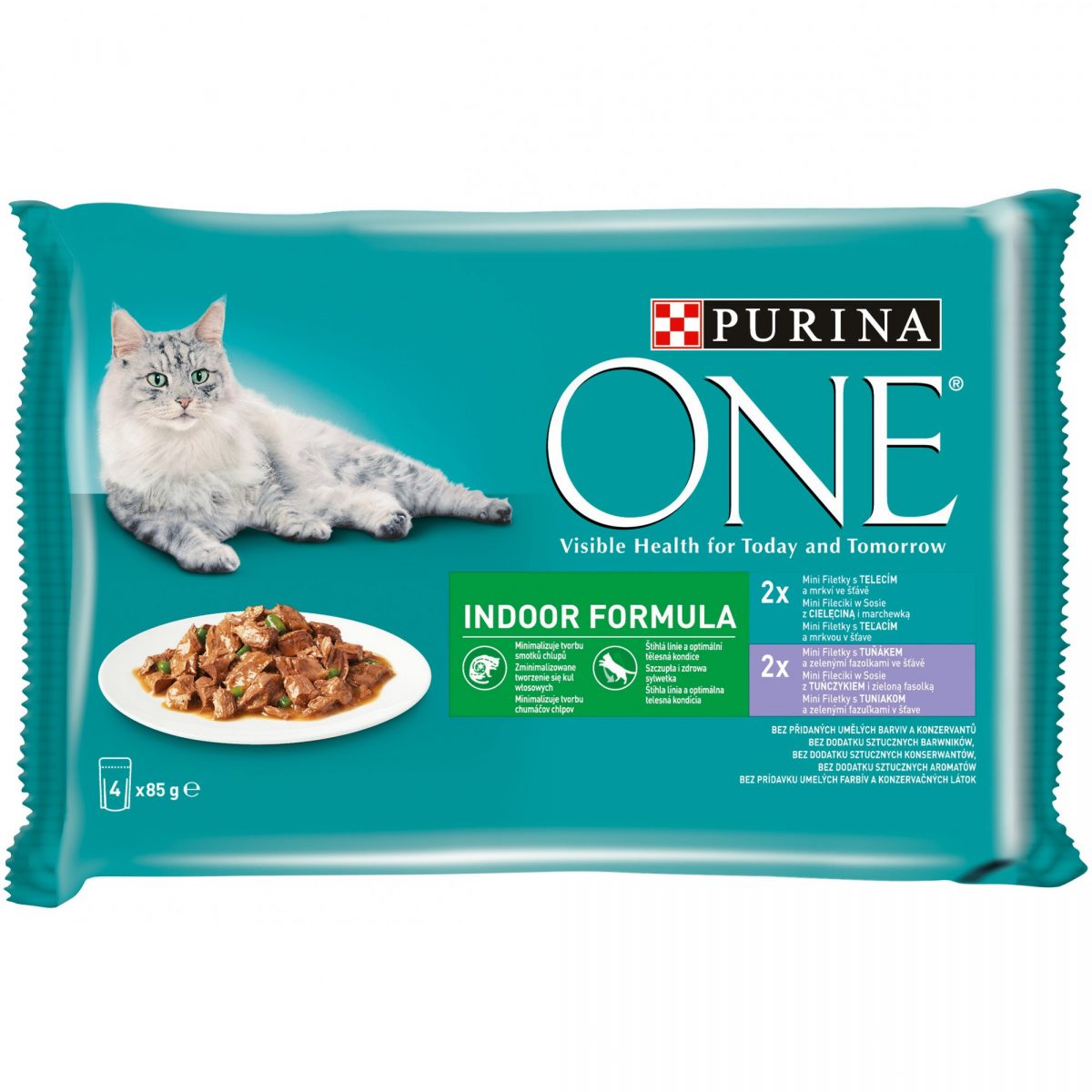 Purina One Indoor tuňák a telecí 4 x 85 g