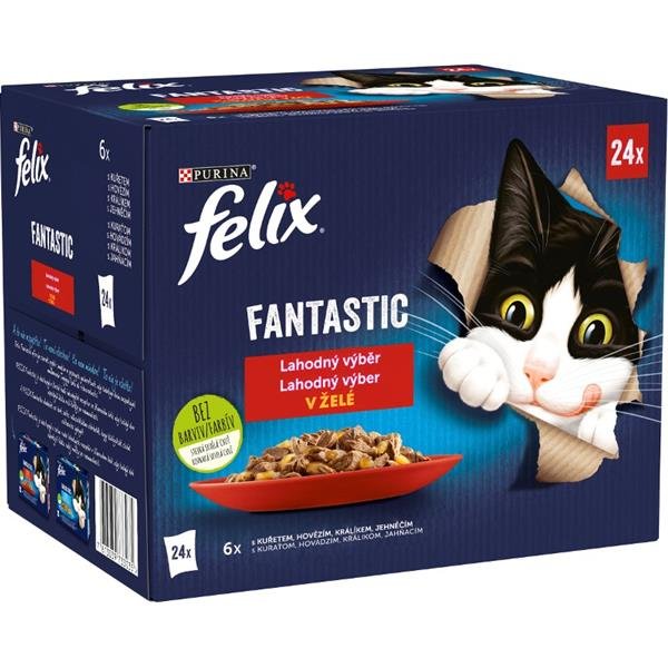 Felix Fantastic kuře, hovězí, králík, jehněčí v želé 24 x 85 g