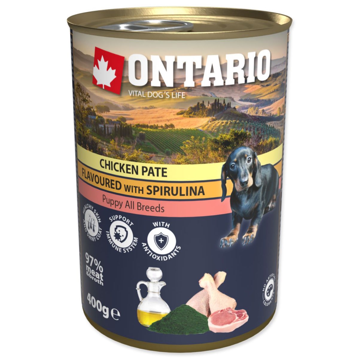 Konzerva ONTARIO Puppy Chicken Pate Flavoured With Spirulina And Salmon Oil 400g