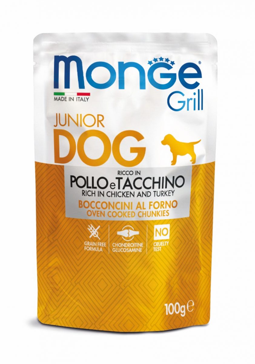 MONGE GRILL JUNIOR kapsička kuřecí s krůtou pro štěňata 100 g