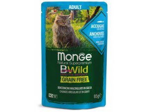 MONGE BWILD CAT Grain Free kapsička ADULT  Ančovičky se zeleninou 85g