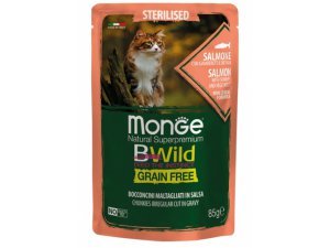 MONGE BWILD CAT Grain Free kapsička STERILKA  Losos se zeleninou 85g