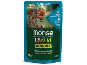 MONGE BWILD CAT Grain Free kapsička STERILKA Tuňák se zeleninou 85g