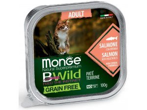 MONGE BWILD CAT Grain Free vanička ADULT Losos se zeleninou 100g